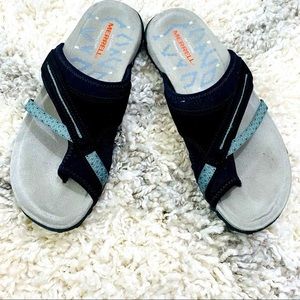 💜 Merrell Women's SZ 6 Terran Post Thong Sandals Black Suede